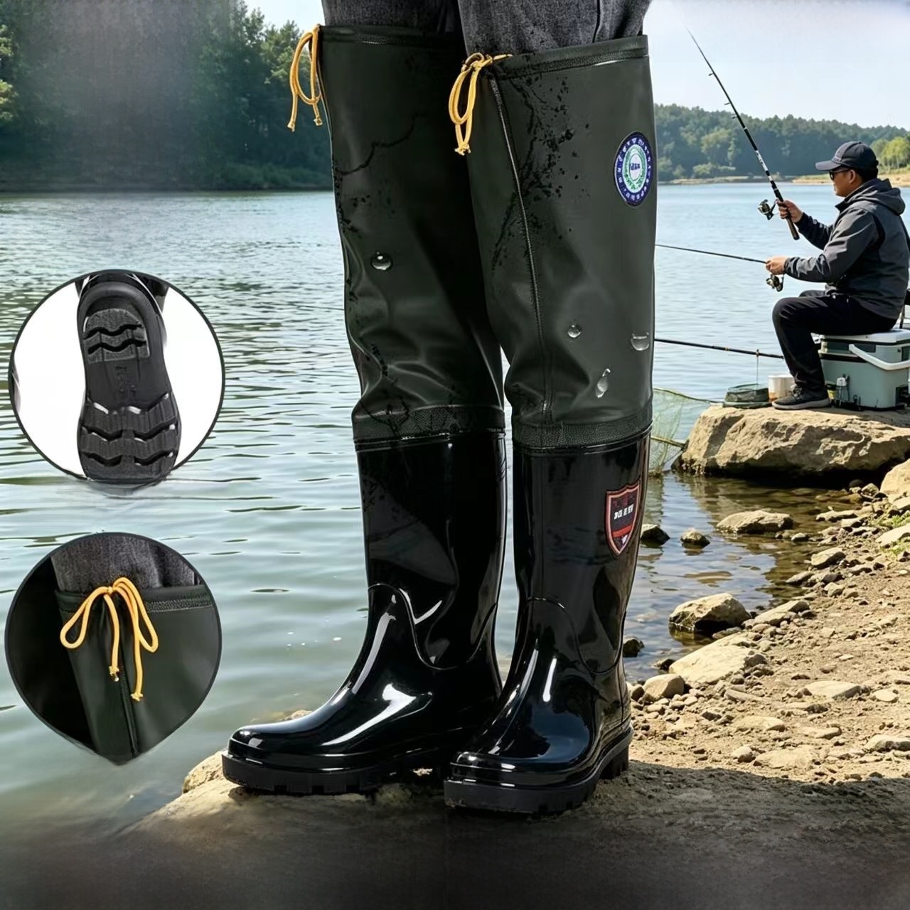 Fishing Pants Waterproof - أحذية مطر سميكة فوق الركبة للرجال،